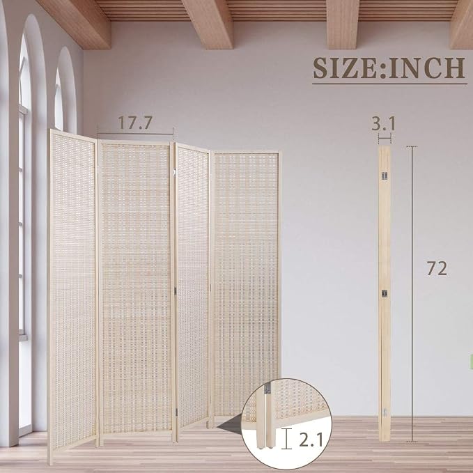 FDW 4-Panel Folding Room Divider | 6ft, Natural | Light & Portable | Bamboo - Image 8