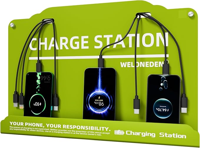 Wall Mounted Cell Phone Charging Station Mobile Phone Charging Station | Fast Charging 8 Device | Compatible with iPhone ipad Smartphone Tablets Port | Great for Offices Hotel Hospital Airport (Green)