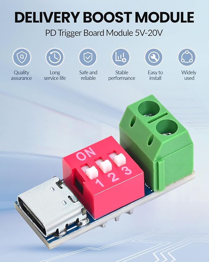 Seloky 4PCS USB-C PD/QC Fast Charge Trigger Module & Decoy Board - Dual-Port Voltage selector (5V/9V/12V/20V Output) Charger Power Delivery Boost Module