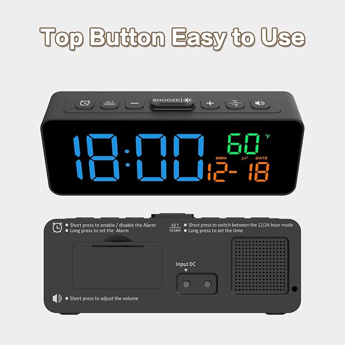 3-in-1 Digital Clocks for Living Room, Small & Compact Alarm Clock | Temperature - Image 8