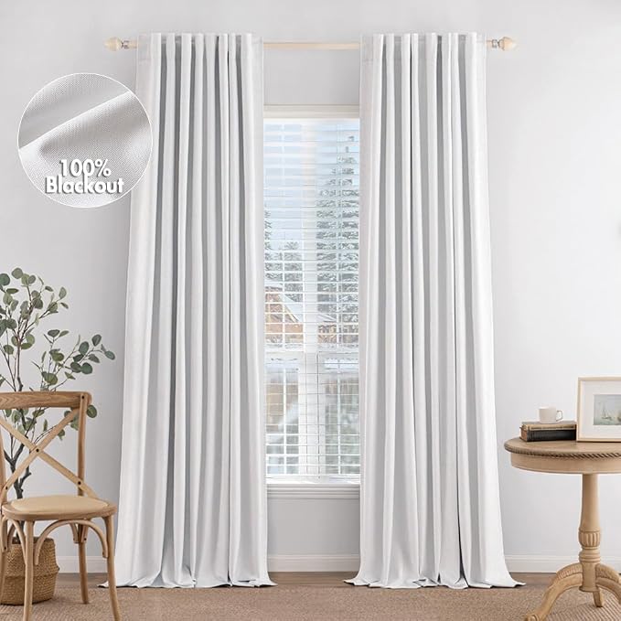 MIULEE 100% Blackout Curtains 84 inches Long White Linen Curtains & Drapes by MIULEE