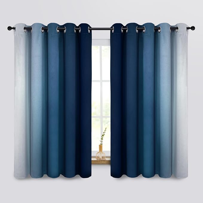 COSVIYA Curtains & Drapes Ombre Blue Curtains 63 inch Length 2 Panels, Grommet - Image 2