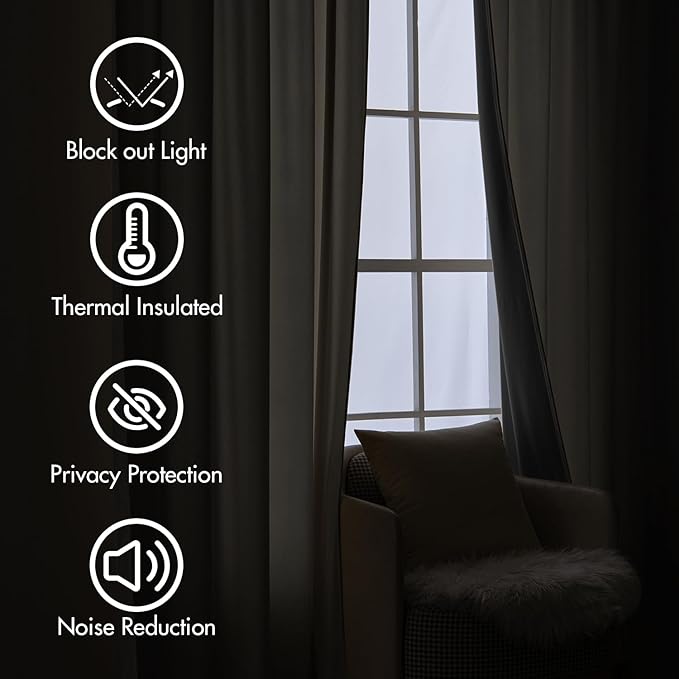 MIULEE Cream Beige Velvet Pinch Pleat Blackout Curtains W52 X L96 Inches | 2 - Image 5