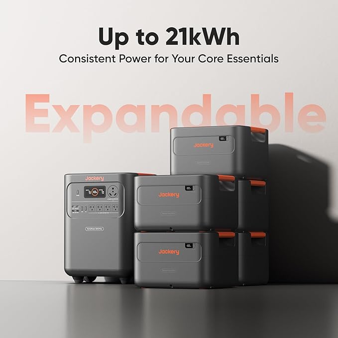 Jackery HomePower 3600 Plus Portable Power Station with AC Cable, Extra Battery and 2x 200W, 3600W AC Output, 7168Wh LFP Solar Generator, Expandable up to 21kWh, Essential Home Backup for Home Use