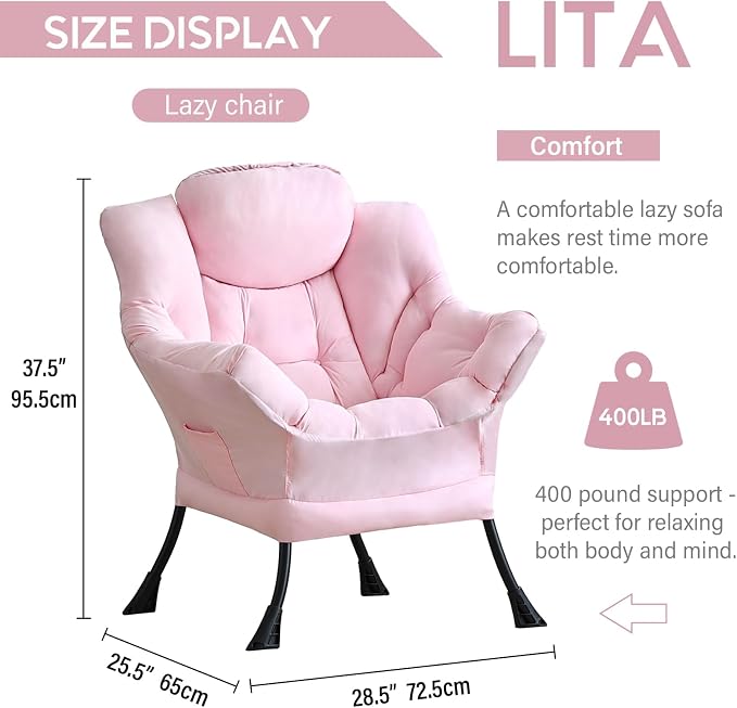 Lazy Chair with Ottoman, Comfy Accent Reading Chair, Removable Cover, with - Image 3
