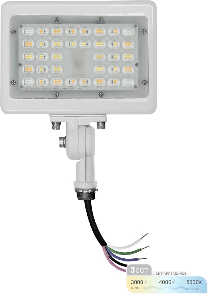NUWATT 15W LED Flood Light, 3CCT 3000K/4000K/5000K Selectable, IP65 Waterproof Lighting, 1/2" Adjustable Knuckle Mount, 2100 Lumens, 120-277V, Outdoor Security Floodlight for Yard, White, UL
