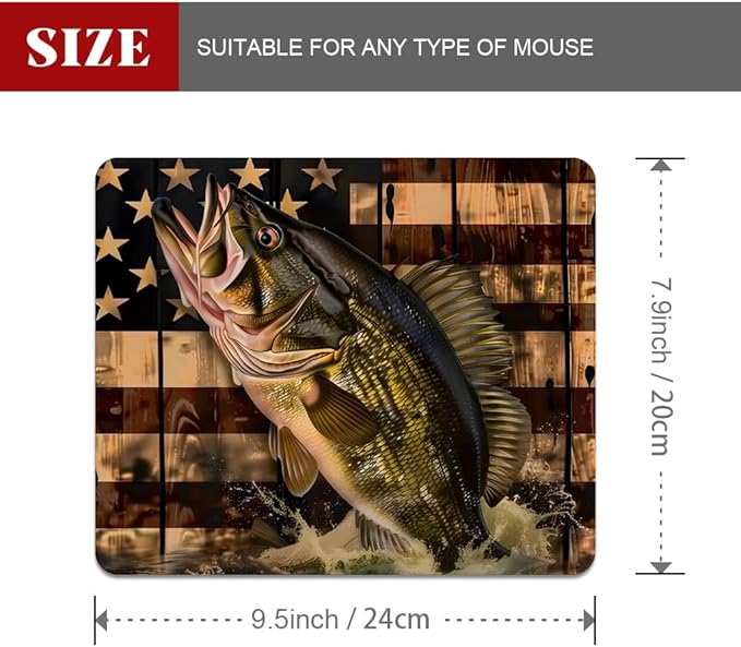 Wooden American Flag Fish Square Mouse pad, Texture, Waterproof, Anti Slip Rubber Base, Computer Mouse pad, Laptop Mouse pad