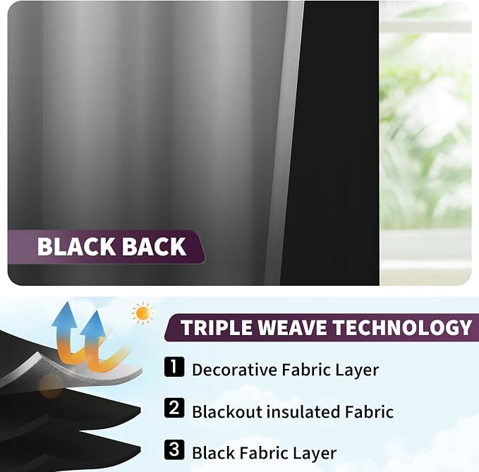 COSVIYA 100% Blackout Ombre Black Adjustable Tie Up Curtains - Image 3
