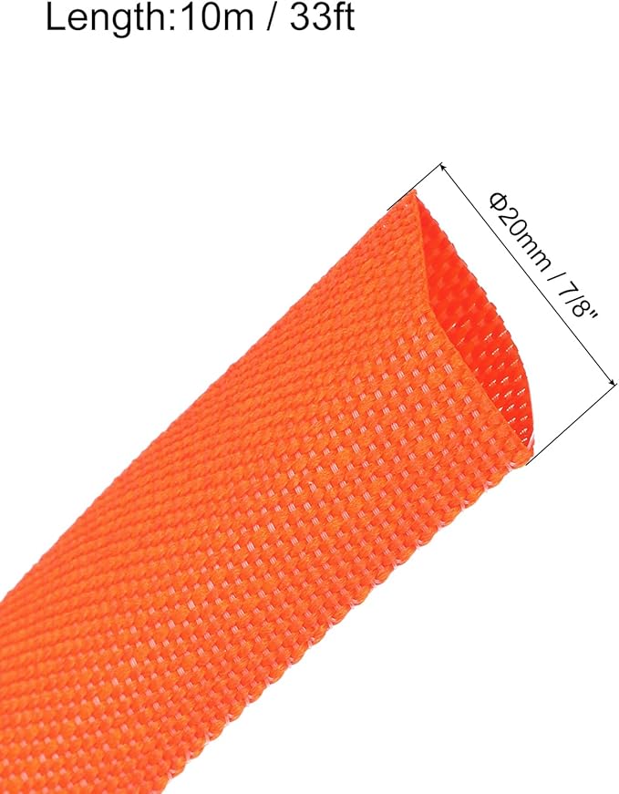 MECCANIXITY Braided Cable Sleeves Heat Shrinkable Fabric Sleeving, 7/8" 33ft Orange 2:1 Ratio Heat Shrinkable Cord Protector for Harness Cable, Network Cable Protection, Cable Management