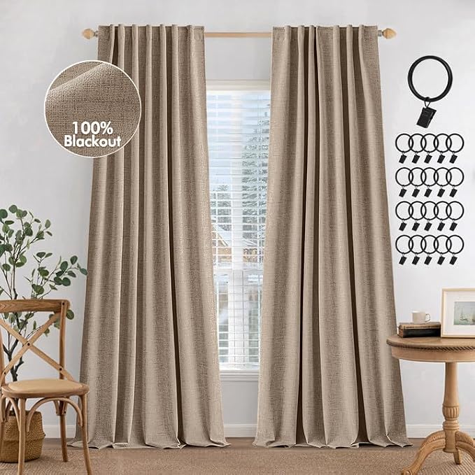 MIULEE 100% Blackout Curtains Linen Curtains 90 Inches Long, Copper Brown | 2 by MIULEE