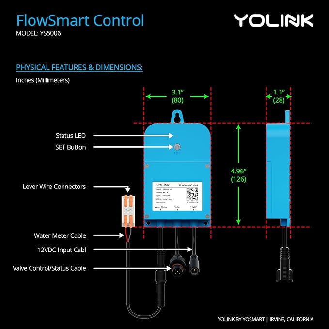 NSF Certified Pulse Meter + Shutoff Valve Kit, 1-1/2", FlowSmart Controller YS5006 Reads Meter Pulses, Real-Time Usage & Leak Detection, Auto Shutoff (D2D Offline), LoRa Long Range, Hub Included