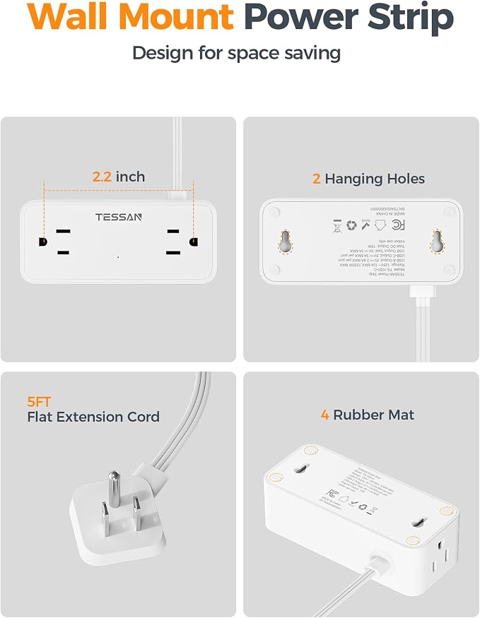 TESSAN Extension Cord 5 FT, Power Strip - Image 8
