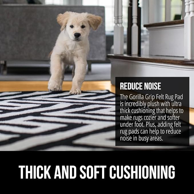 GORILLA GRIP Felt and Natural Rubber Stay in Place Slip Resistant Rug Pad, 1/4in Thick, 6x9 FT Protective Padding Under Area Rugs, Cushioned Gripper Pads, Carpet Runners, Hardwood Floors Protection