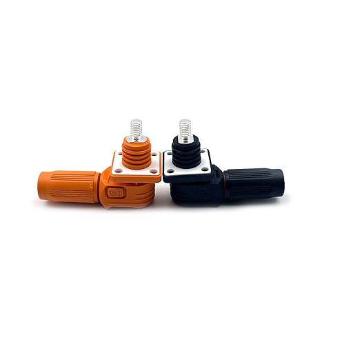 100A Battery Energy Storage Connector, 16mm² High Current Connectors IP67 Waterproof Stud Wiring Power Adapter Quick Plug Terminal Right Angle Plug and Socket (1000V Black+Orange)