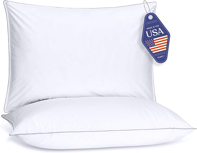 FluffCo Down Alternative Pillows King Size Set of 2 - King Bed Pillows for Sleeping - Made in USA - Cooling Surface and Machine Washable for Side, Back, and Stomach Sleepers