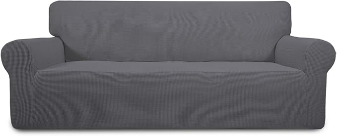 Easy-Going Stretch Sofa Slipcover 1-Piece Sofa Cover Furniture Protector Couch Soft with Elastic Bottom for Kids, Polyester Spandex Jacquard Fabric Small Checks (Sofa, Gray)
