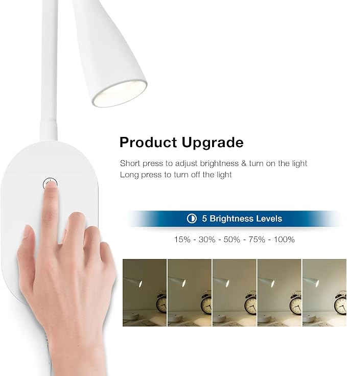 Wall Reading Light for Books in Bed, USB Output Headboard Wall Lamp, 5 Dimmable - Image 5