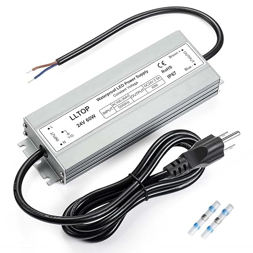 LLTOP LED Driver 60 Watts 100-264V AC to 24V DC 2.5A Power Supply Waterproof Low Voltage Transformer Ultra Thin Converter for Indoor Outdoor LED Lights