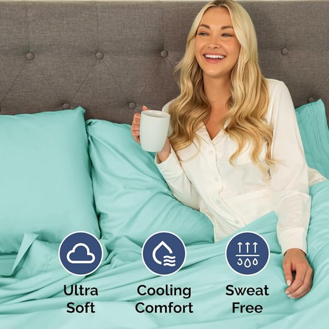 Full XL Bed Sheet Set - 4 Piece Extra Long Extended Full XL Sheets - Soft, Breathable & Cooling - Fits 8” to 16" Mattress w/ Deep Pockets - 54" x 80" - Easy-Fit, Wrinkle & Fade Resistant - Spa Blue