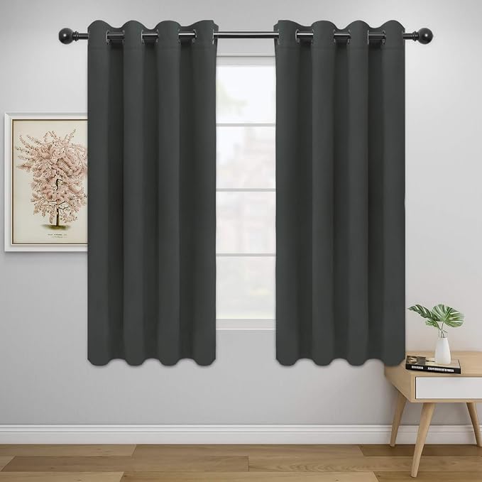 Easy-Going Thermal Grommet Blackout Curtains, 2 Panels 52x63 in, Dark Gray | by Easy-Going