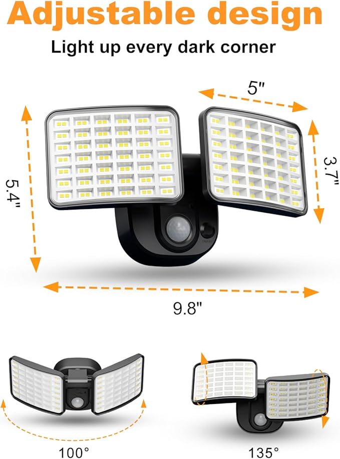 YTKIH Rechargeable Battery Motion Light, 2500LM & 4000LM Dual Modes Motion Sensor Security Lights, USB Charging Wireless Flood Light Battery Powered, LED Outdoor Lights for Garage,Yard,Porch,Shed