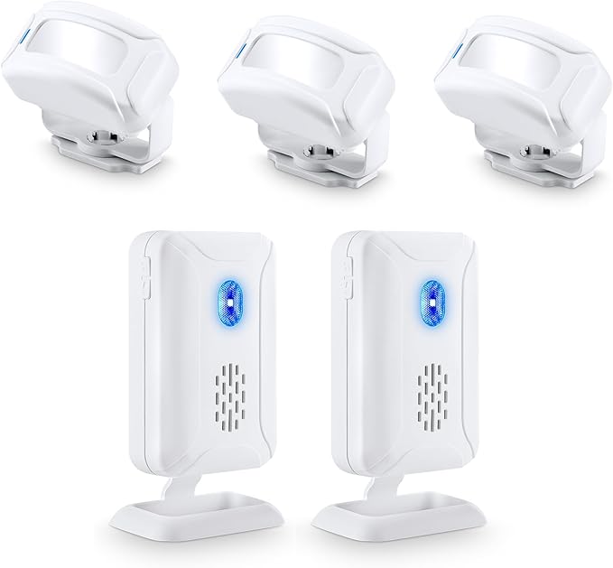 KCMYTONER Wireless Motion Sensor Door Chime, Entry Alert Chime for Business, Door Alarm,112LB Loud, Adjustable Volume and light brightness, for Home, Warehouse, Villa Security(3Sensors& 2Receiver)