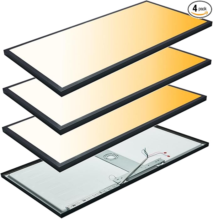 Mcacggo 4-Pack Black 2x4 FT LED Flat Panel Light Surface Mount 0-10V Dimmable, 100-277V, 5000K-4000K-3000K & 30W-40W-50W Switchable, with Direct Ceiling Mount Bracket, ETL Listed