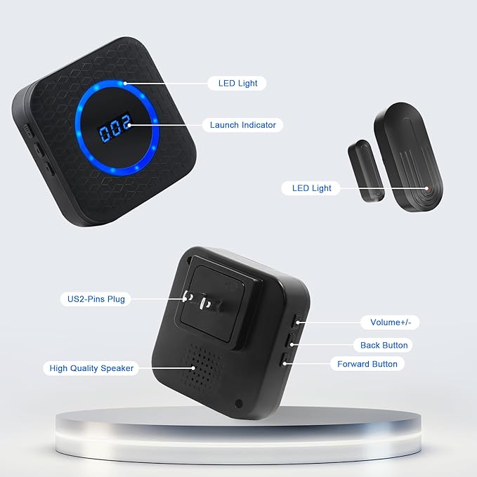 Wireless Door Chime for Business When Entering Door Alarm with 55 Chimes 5 Volume Levels Door Sensor Alert for Home with Number Display(2 Receiver & 3 Sensor)