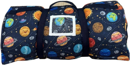 Toddler Nap Mat with Pillow and Blanket, Preschool, Nursery Sleeping Mat, Portable Bed for Kids, Ultra Soft Cotton, Fleece, Minky, Machine Washable, Travel Friendly, Kids Sleeping Bags, Navy Blue.