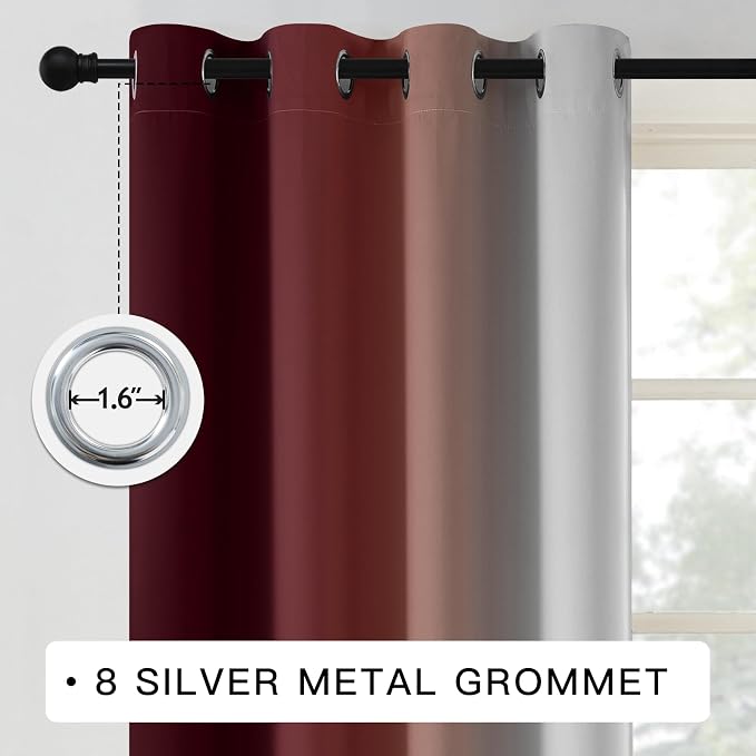 COSVIYA Grommet Room Darkening Ombre Red Curtains W52xL84 inch | Gradient Drapes - Image 3