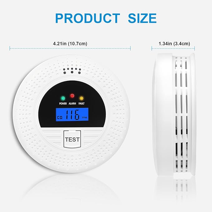 Smoke Alarm and CO Detector with LCD, Smoke Carbon Monoxide Detector with Loud 85dB, Battery Operated, Easy Setup