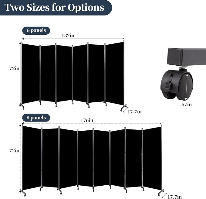 Room Divider 6 Panel-176''Wide Folding Privacy Screen, Large Partition Wall | - Image 6