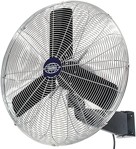 Global Industrial Commercial Wall Mount Fan, Fixed and Oscillating, 30" Diameter, 1/3 HP, 3 Speed, 8775 CFM at 1100 RPM, Tilting Head, For Indoor Use Only