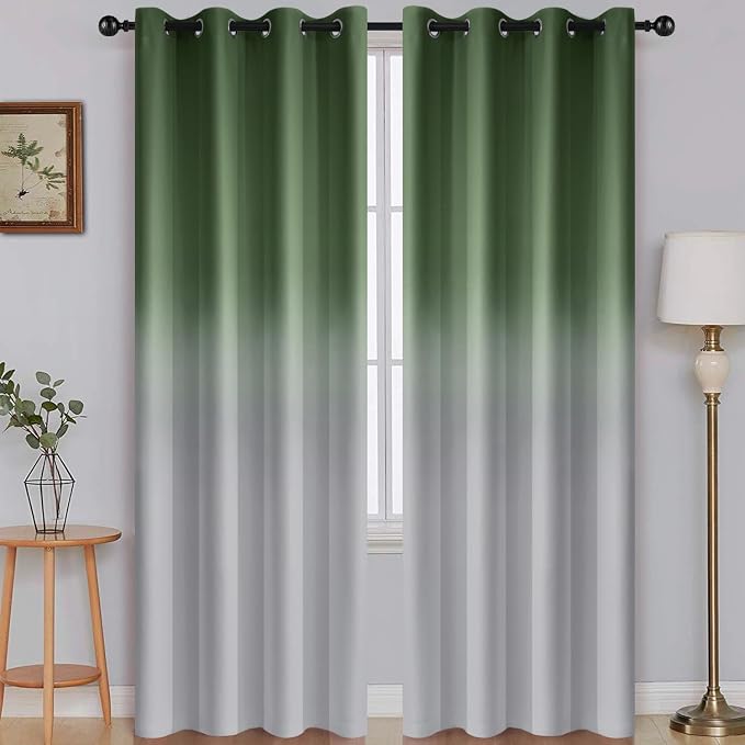 SimpleHome Sage Green to Grey White Ombre Room Darkening Curtains 84 Inch | by SimpleHome