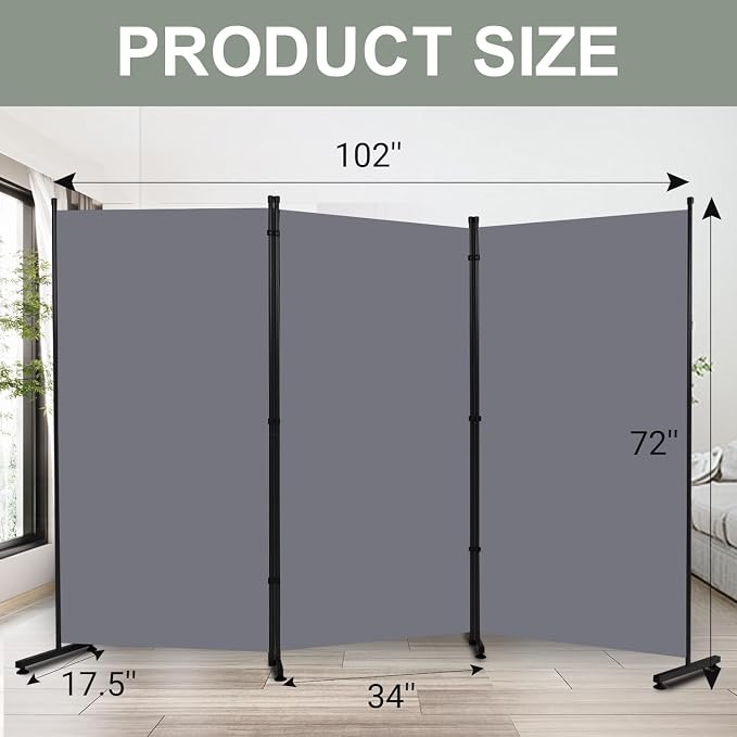 Room Divider 3 Panel Folding Privacy Screen, Round Pad Design Wall Divider | - Image 6