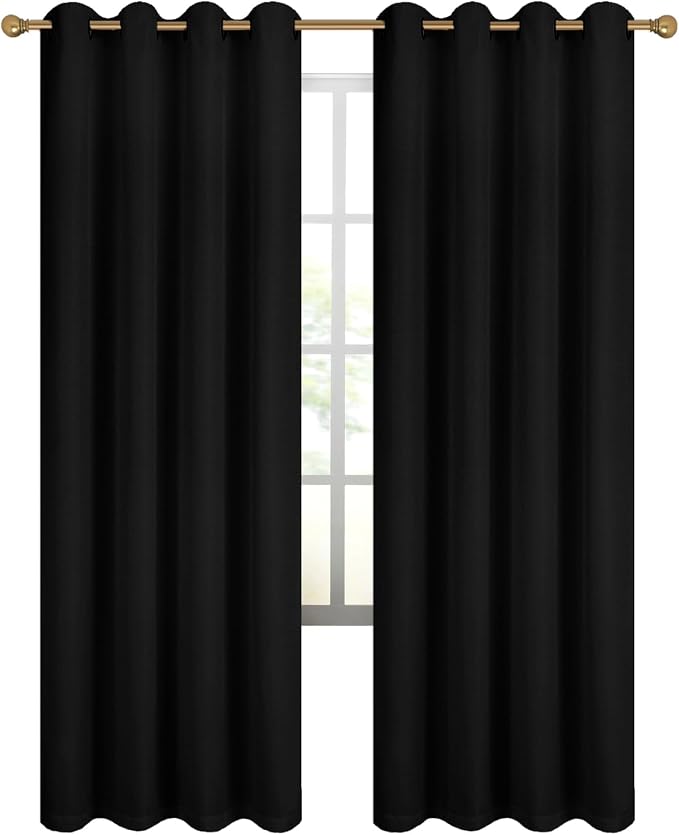 Diraysid 100% Blackout Curtains Black Linen Curtains - Image 3