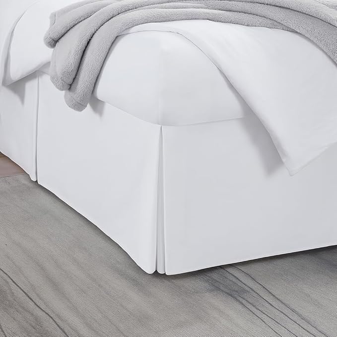 Luxury Pleated Bed Skirt, 14 Inch Tailored Drop Bed Skirt, Soft Double Brushed Premium Microfiber Bed Skirt, Easy Fit Bed Skirt, Fade & Wrinkle Resistant, Box Pleated Queen Size Bedskirts - White