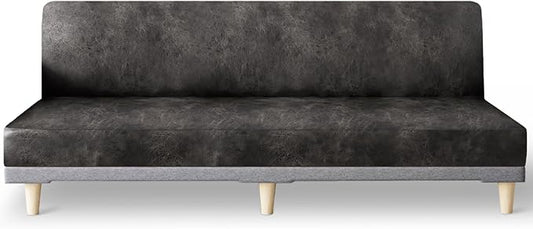 molasofa Leather Like Stretch Futon Slipcover Armless Futon Bed Sofa Cover Furniture Protector with Elastic Bottom, Soft and Washable Futon Cover for Sofa Bed Stay in Place（X Larger，Khaki）