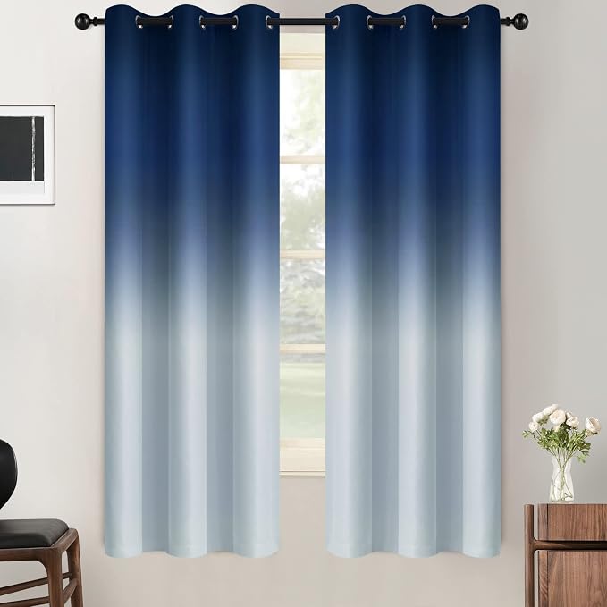 SimpleHome Blue to Grey White Ombre Room Darkening Curtains 63 Inch | Curtains by SimpleHome