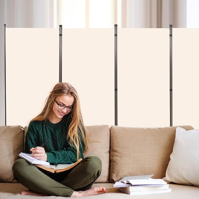 Room Divider 4 Panel Folding Privacy Screen, Round Pad Design Wall Divider | - Image 5