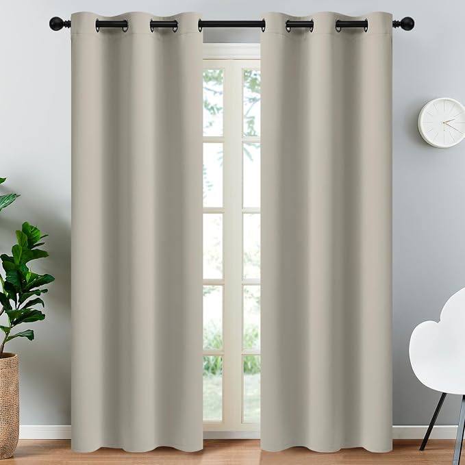 Yakamok Blackout Curtains 38x84 inch Stone Thermal Drapes-Bedroom | 2 panels by Yakamok