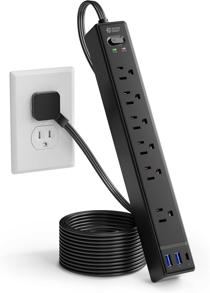 SUPERDANNY 6Ft Thin Extension Cord, Flat Plug Surge Protector Power Strip | - Image 9