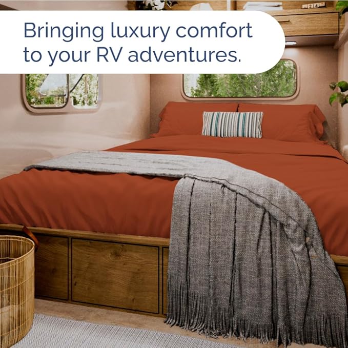 RV Short Queen Sheet Set 60 X 75 - 4 Piece RV Short Queen Bed Sheets - Soft, Breathable & Cooling - Designed for Bunks, Trailers & Campers - Fits 8” to 12" Mattress - Hotel Luxury Bedding - Terracotta