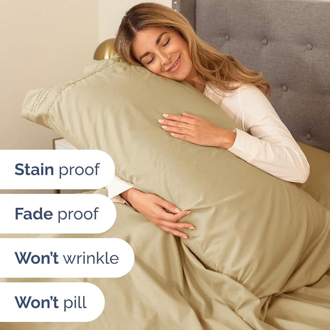 Split King Size 5 Piece Sheet Set - Comfy Breathable & Cooling Bed Sheets Set - Hotel Luxury Bedding for Women, Men, Kids, Teens, Boys & Girls - Deep Pockets, Soft and Wrinkle Free - Oeko-Tex - Beige