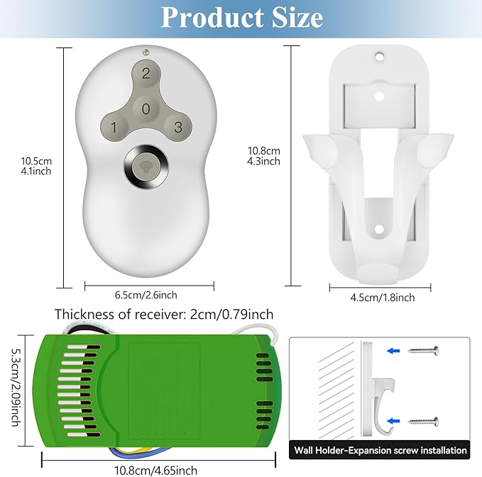 Universal Ceiling Fan Remote Control Kit, Replacement for Hampton Bay, Hunter, Harbor Breeze, 3 Speed with Light Dimmer, 434MHz, with Wall Mount