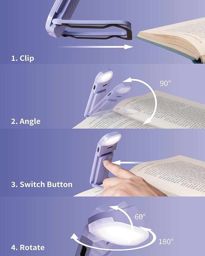 HEMONNKAM Book Reading Light, 2 Pack Rechargeable Clip on Booklight, Eye Caring - Image 5