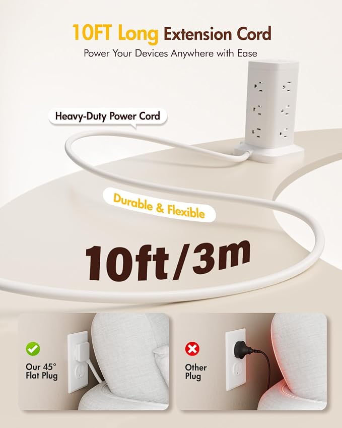 Power Strip Tower with Surge Protector 1800J, Fast Charging Tower PD20W USB-C - Image 2