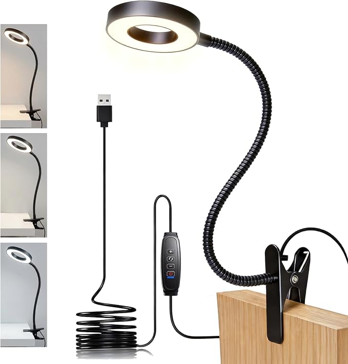 Reading lamp with Clamp, 3 Color Modes & 10 Brightness | Portable LED Desk Light by Kiavox