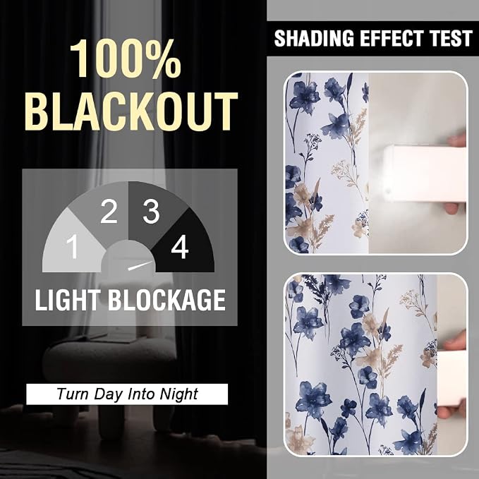 H.VERSAILTEX 100% Blackout Curtains 63 inch Length 2 Panels Set Cattleya Floral - Image 2