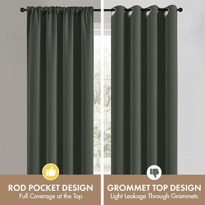 MIULEE 84 Inch Length Dark Mallard Blackout Bedroom Curtains Set of 4 | Thermal - Image 7